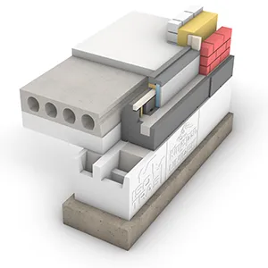 Technische tekening van het Isotras kozijnelement voor strokenfundering